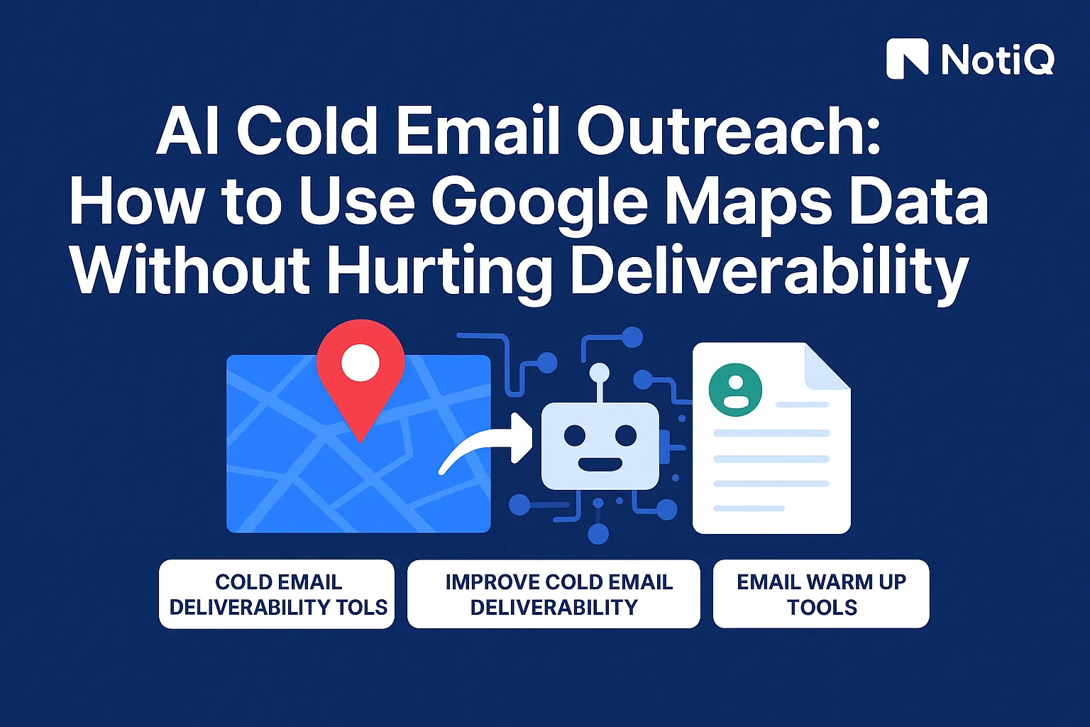 An infographic illustrating AI tools analyzing Google Maps data for effective cold email outreach strategies.