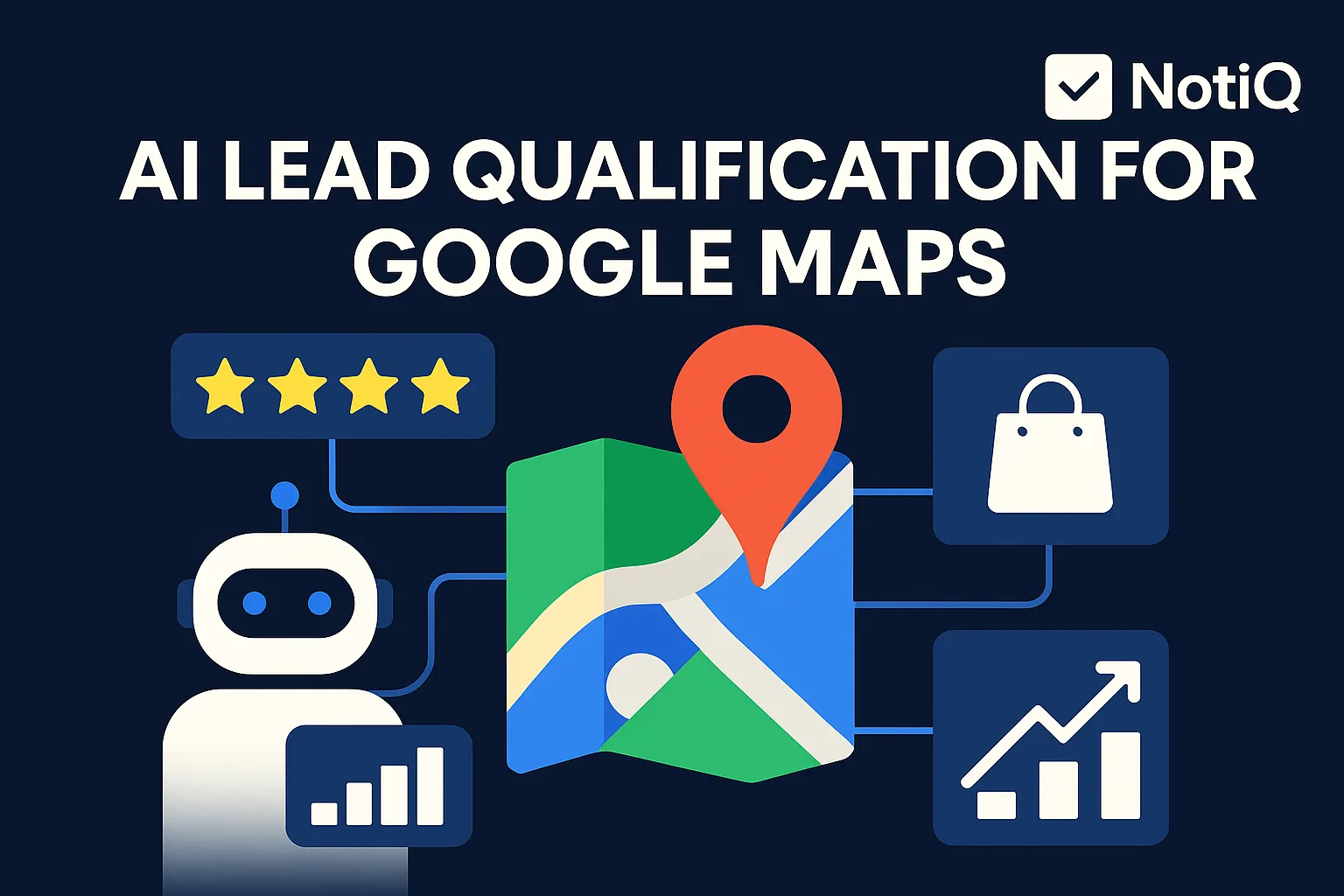 A person analyzing Google Maps data on a laptop, with charts depicting review sentiment and lead quality insights.