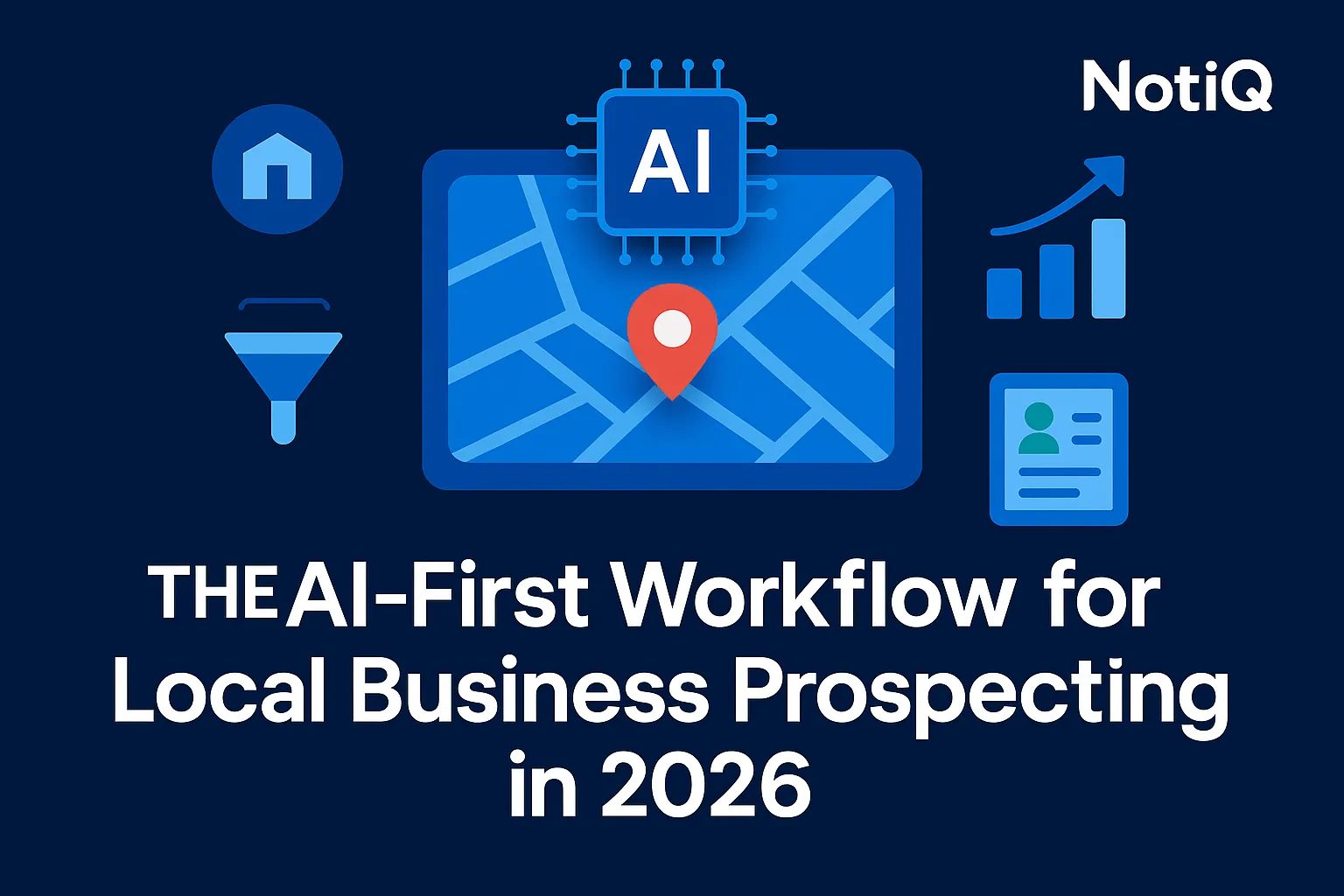 An infographic illustrating an AI-driven prospecting workflow, featuring maps, data analysis, and outreach strategies for loc