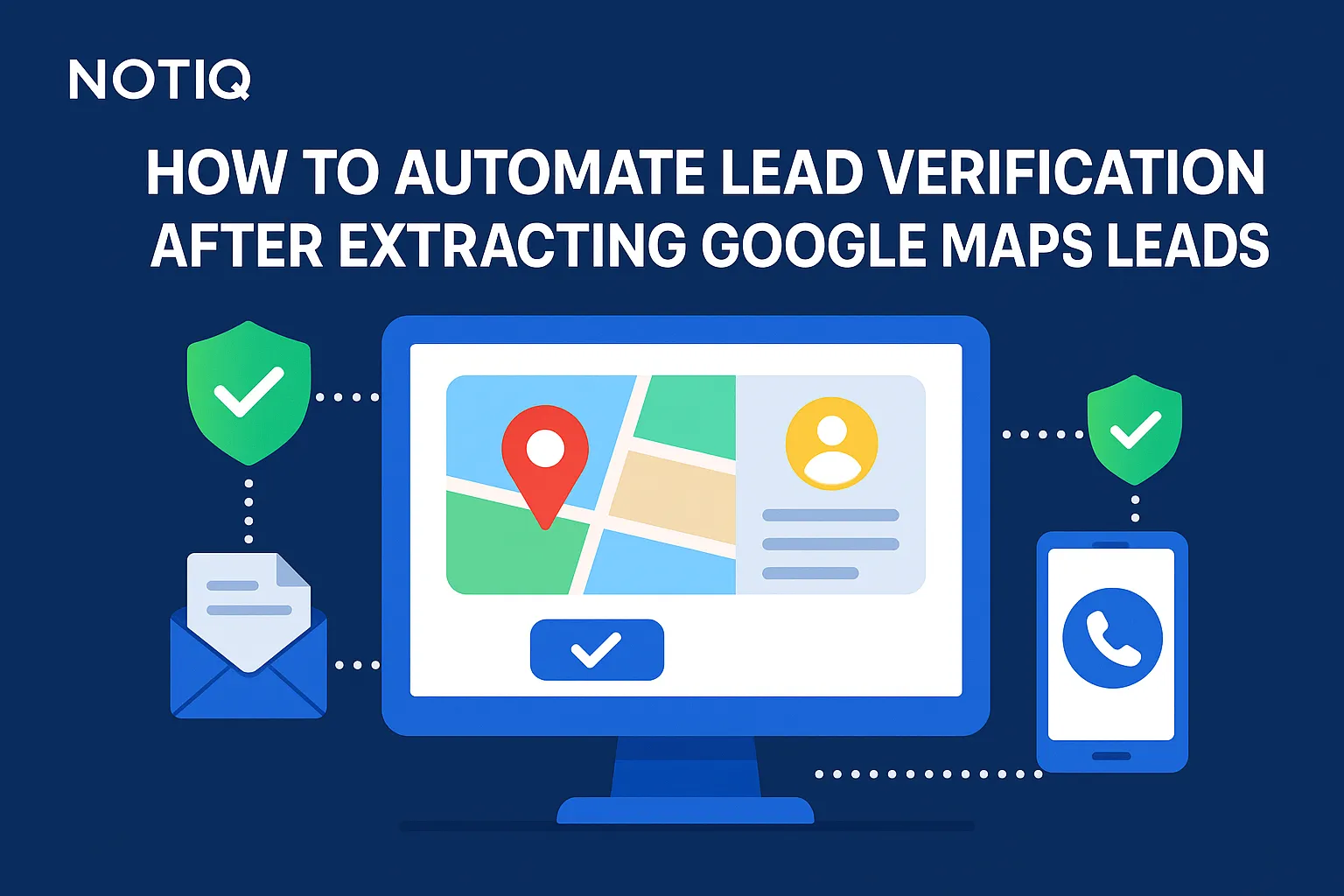 An infographic illustrating automated lead verification steps for Google Maps, highlighting clean data and enhanced outreach.