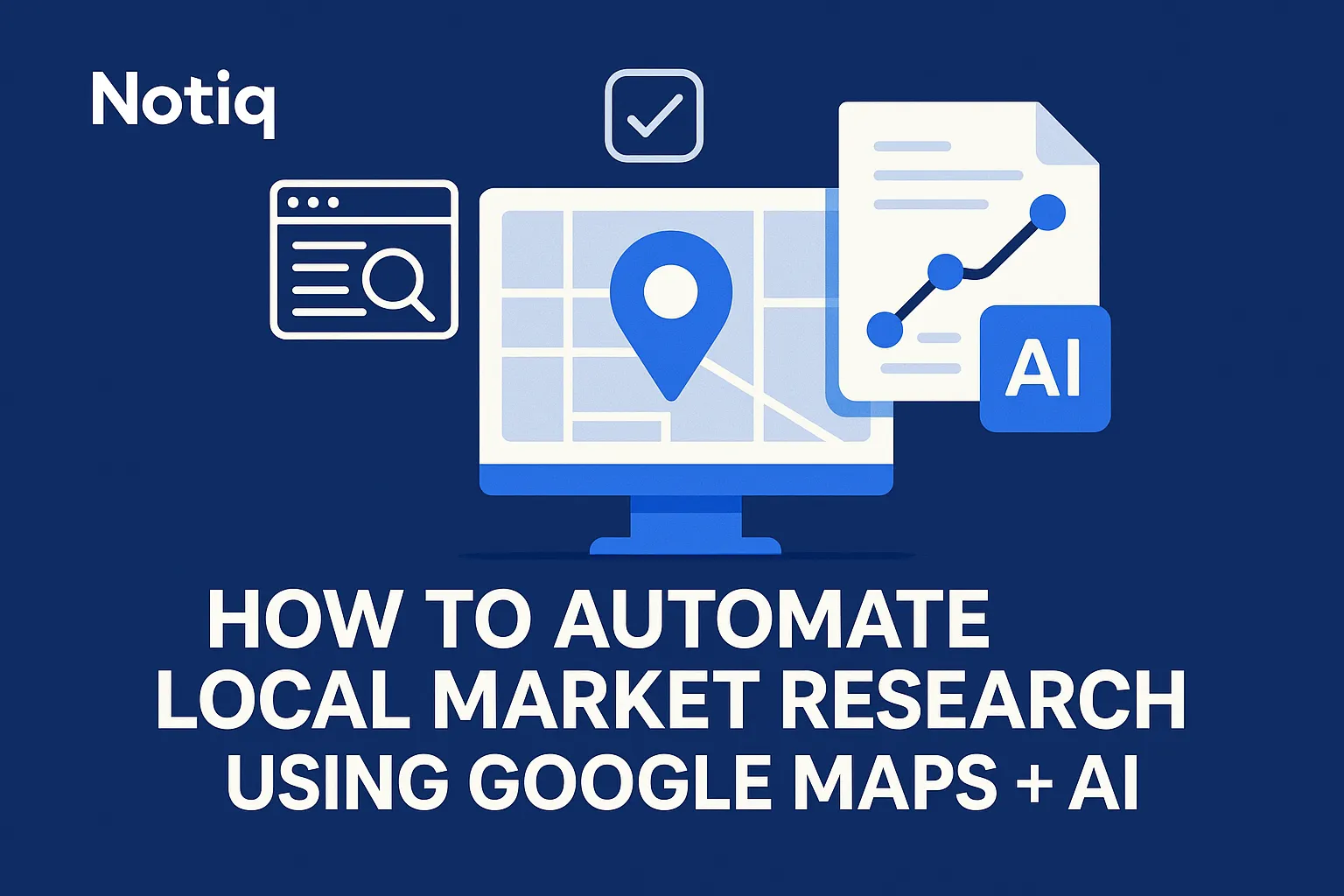 A digital representation of Google Maps overlayed with AI algorithms, illustrating automated local market research.