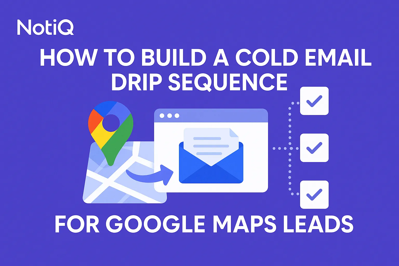 A laptop displaying an email draft, surrounded by Google Maps pins and automation flowcharts, illustrating cold email strateg