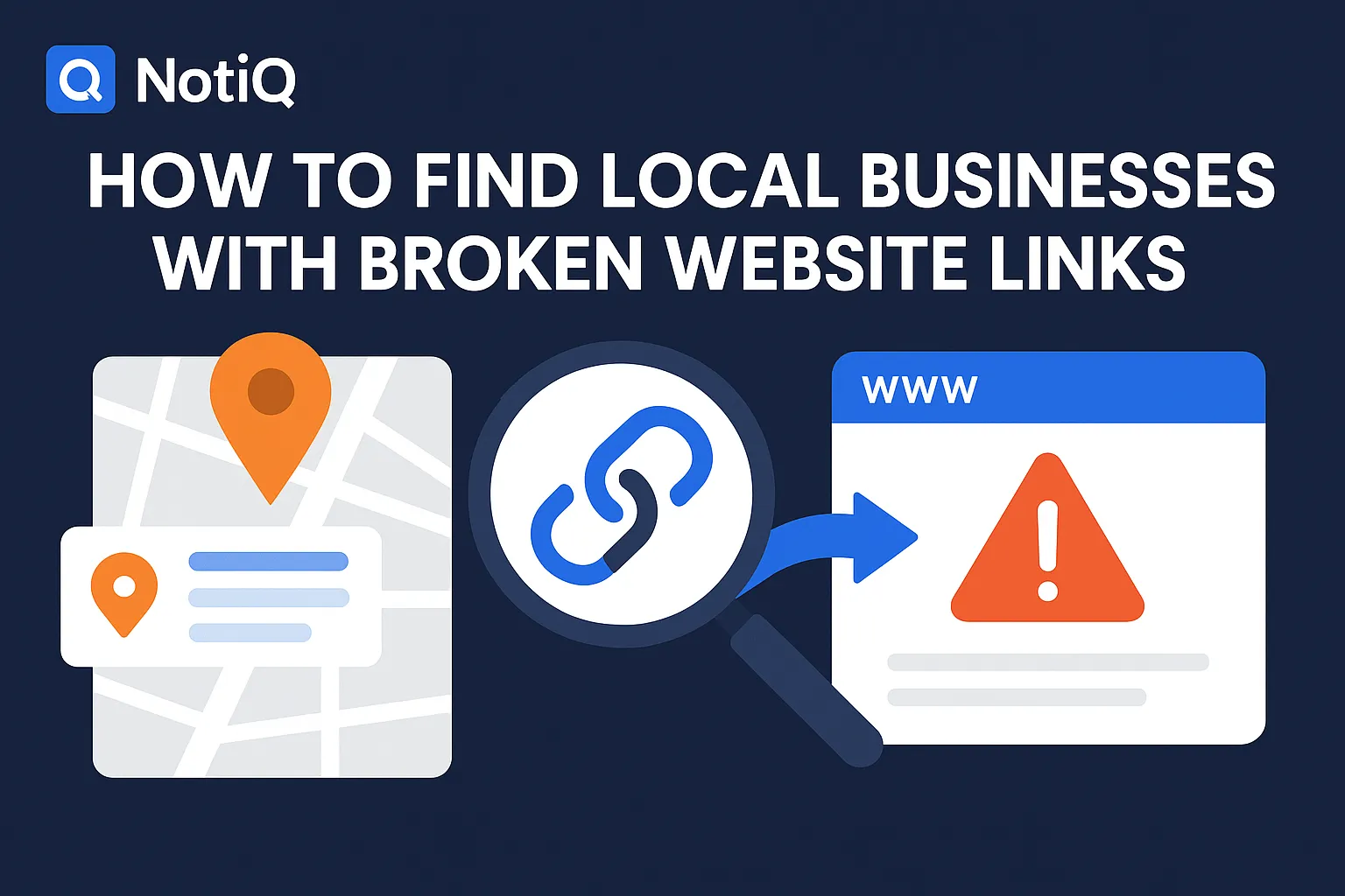 A person analyzing a local map with a laptop, highlighting broken website links for local businesses.