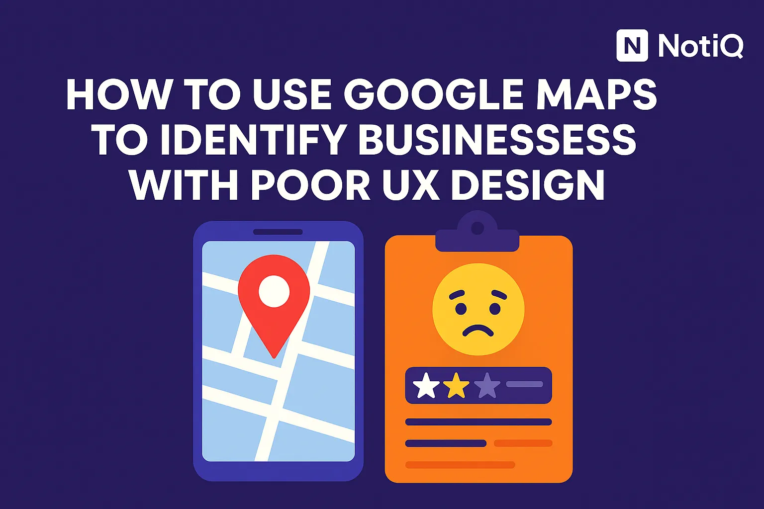 A laptop screen displays Google Maps with highlighted business profiles, illustrating UX audit techniques for local businesse