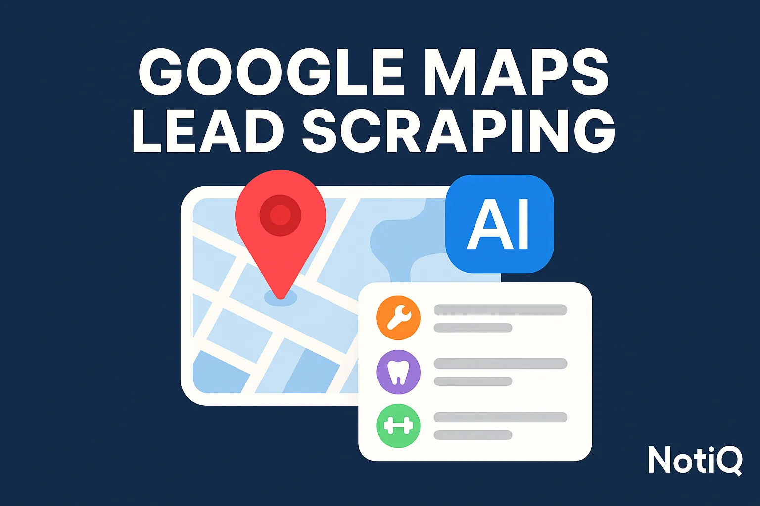 A montage of Google Maps, AI graphics, and icons representing HVAC, dental, and gym businesses.