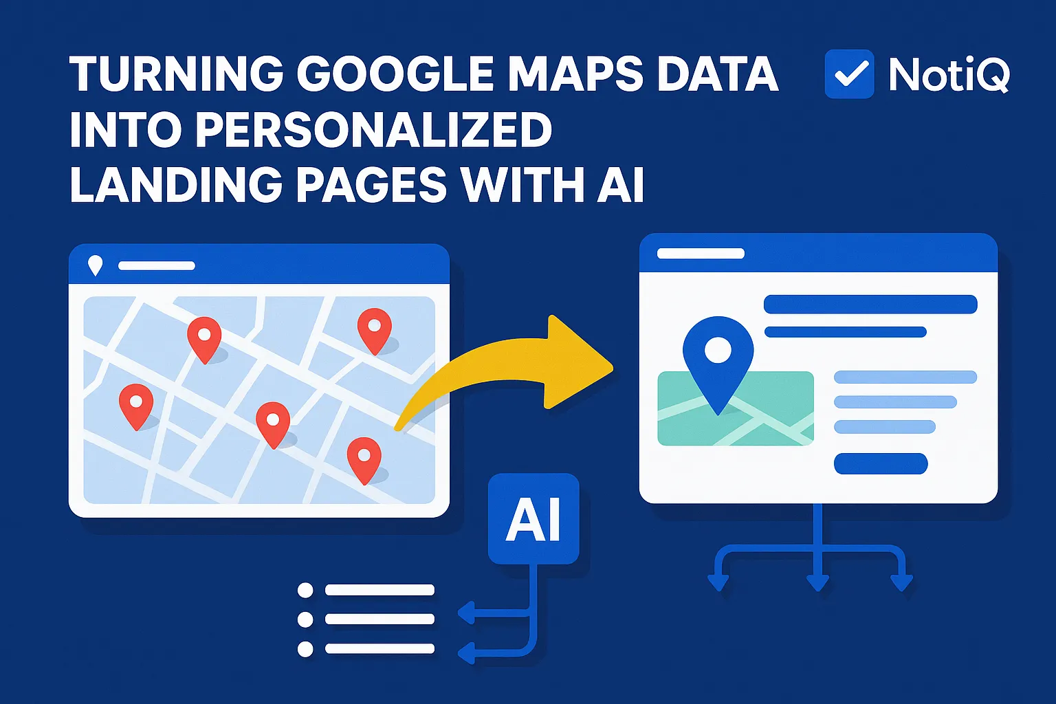 A designer creating personalized landing pages on a computer, with Google Maps data and AI tools displayed on the screen.