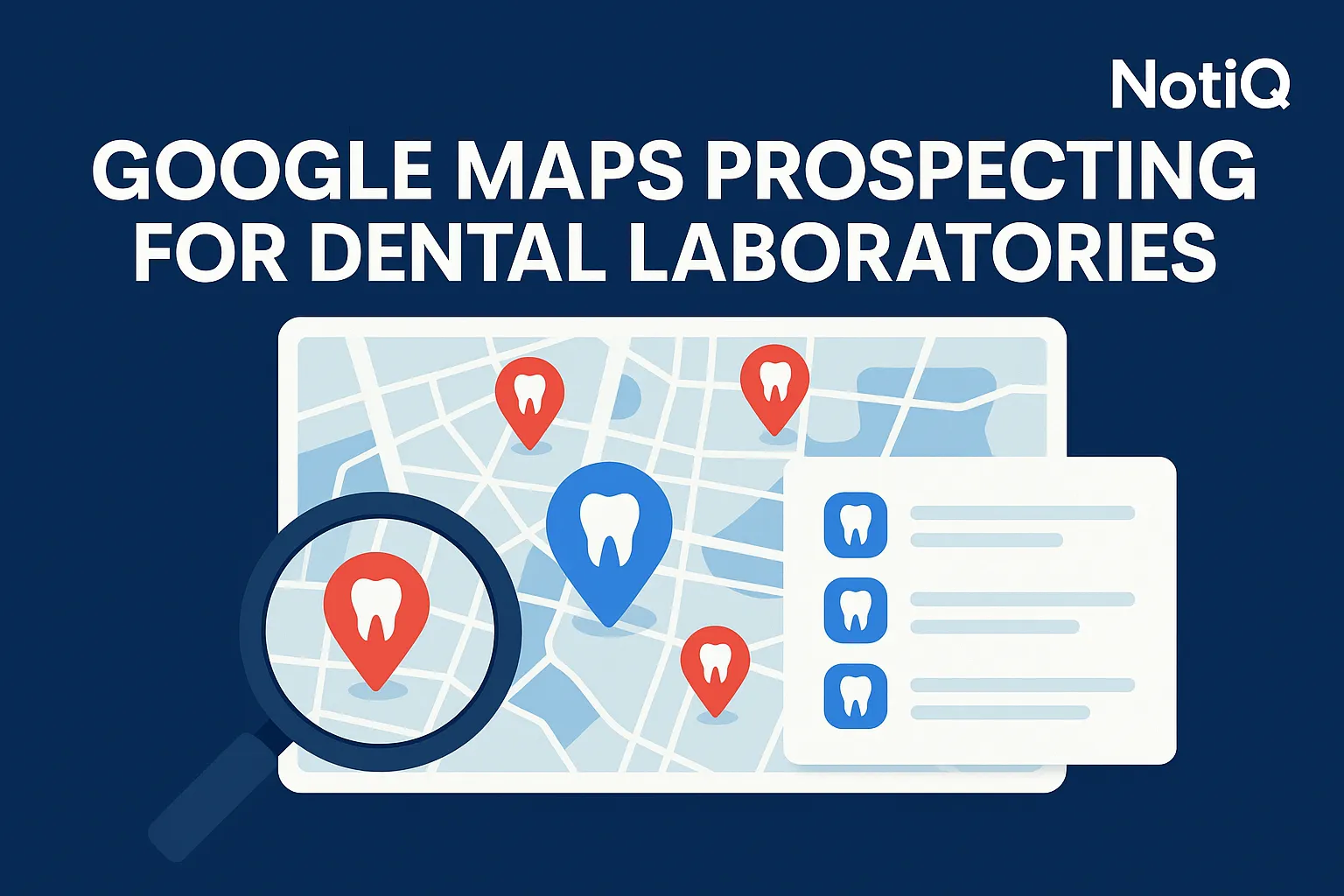 A dental laboratory professional using Google Maps to identify and evaluate dental practices by city and specialty.