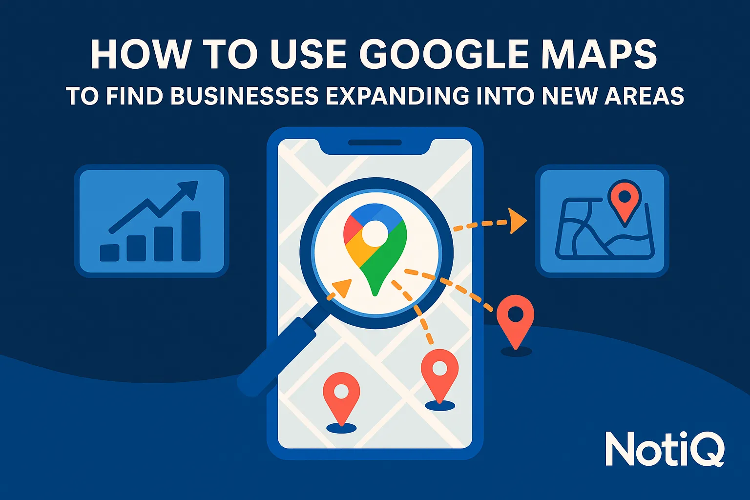 A screenshot of Google Maps showcasing various business markers in a new area, highlighting market expansion opportunities.