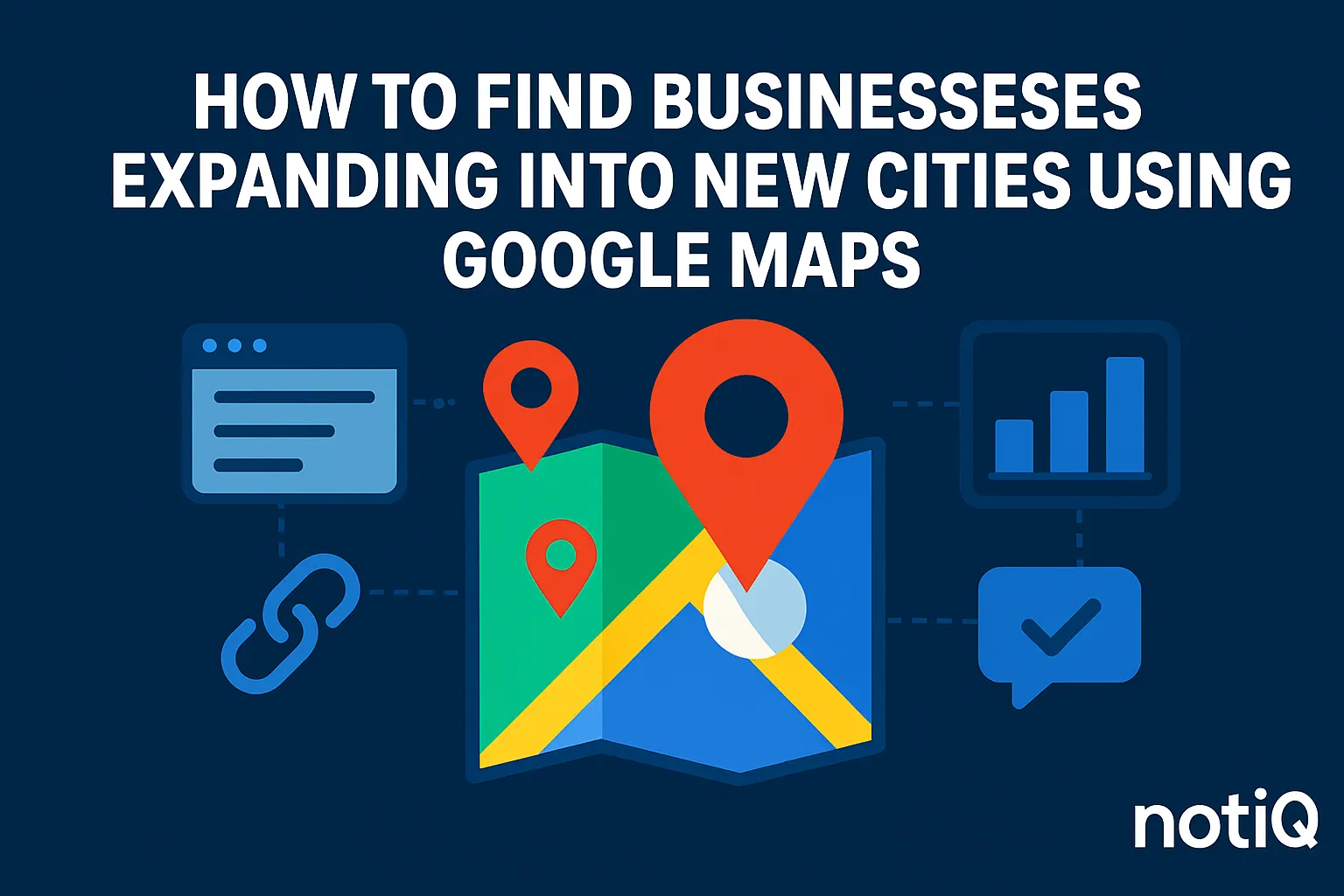 A map with highlighted city markers and business icons, illustrating new business expansions using Google Maps.