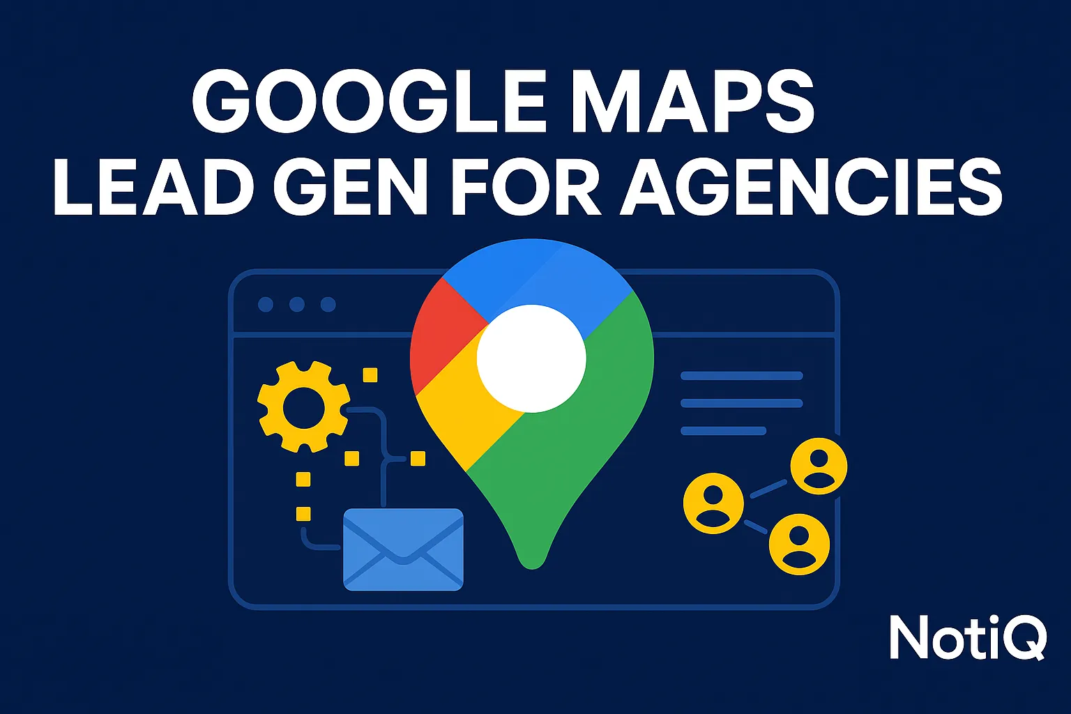 A person using Google Maps on a laptop, surrounded by charts and AI graphics, symbolizing local lead generation strategies.