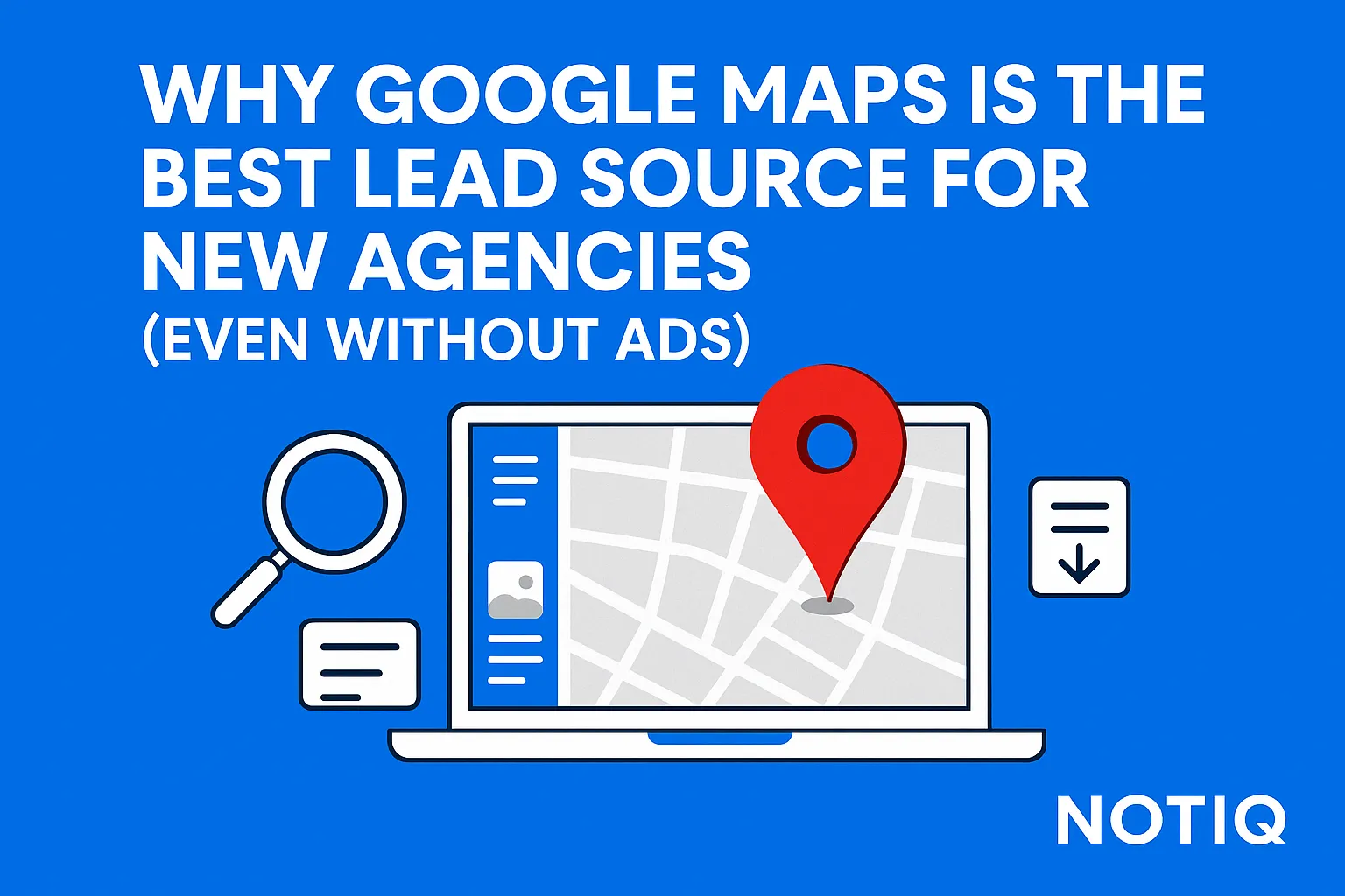 A map with targeted pins symbolizes how Google Maps can effectively generate leads for new agencies without advertising.