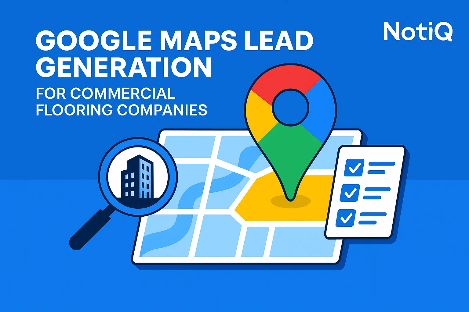 An infographic showcasing a Google Maps interface with highlighted local businesses related to commercial flooring.