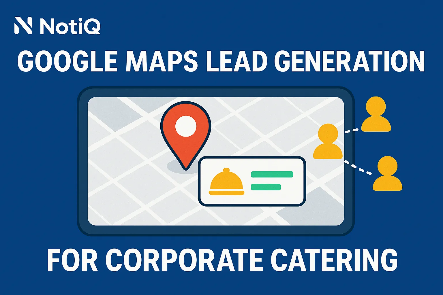 A corporate caterer uses Google Maps on a laptop to identify local businesses for potential catering opportunities.
