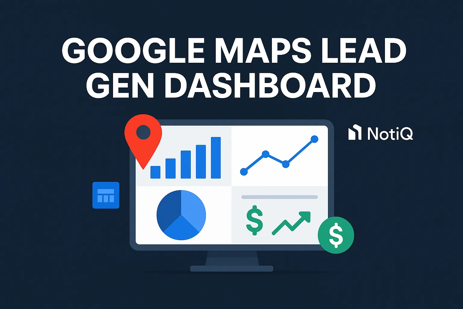 Dashboard interface displaying Google Maps data, showcasing metrics for lead generation, replies, and revenue analysis.