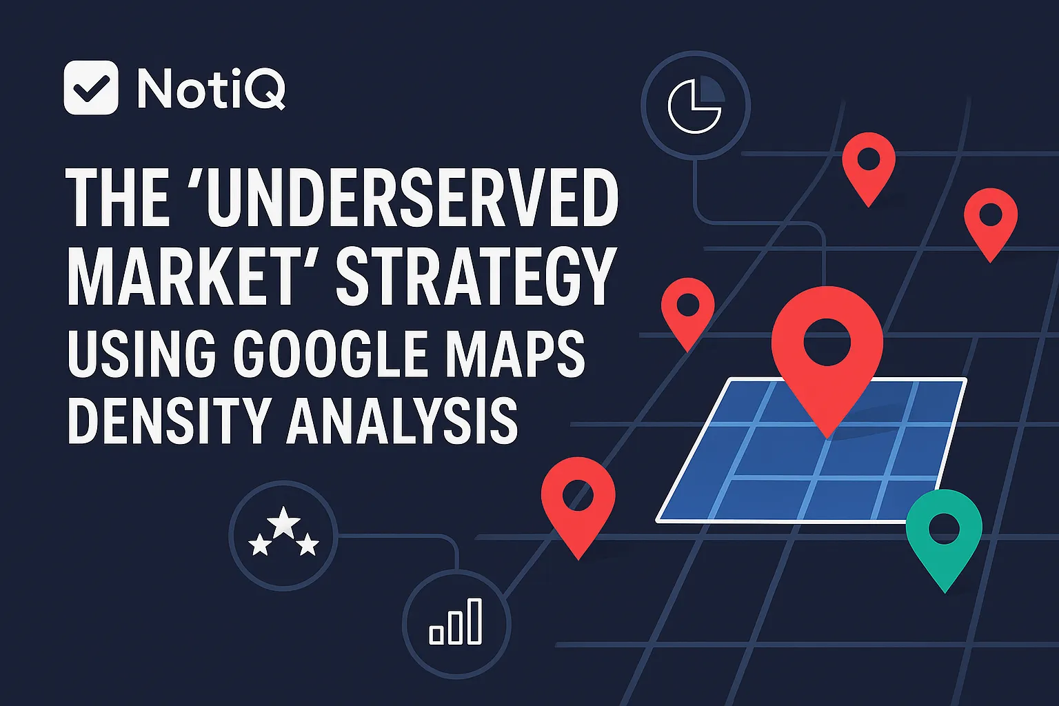A visual of a Google Maps screen displaying density analysis, highlighting underserved market areas for targeted outreach.