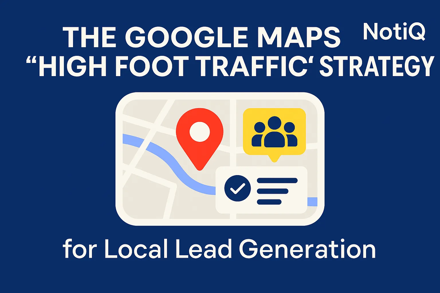 A map with highlighted locations and icons representing busy businesses, illustrating local lead generation using Google Maps