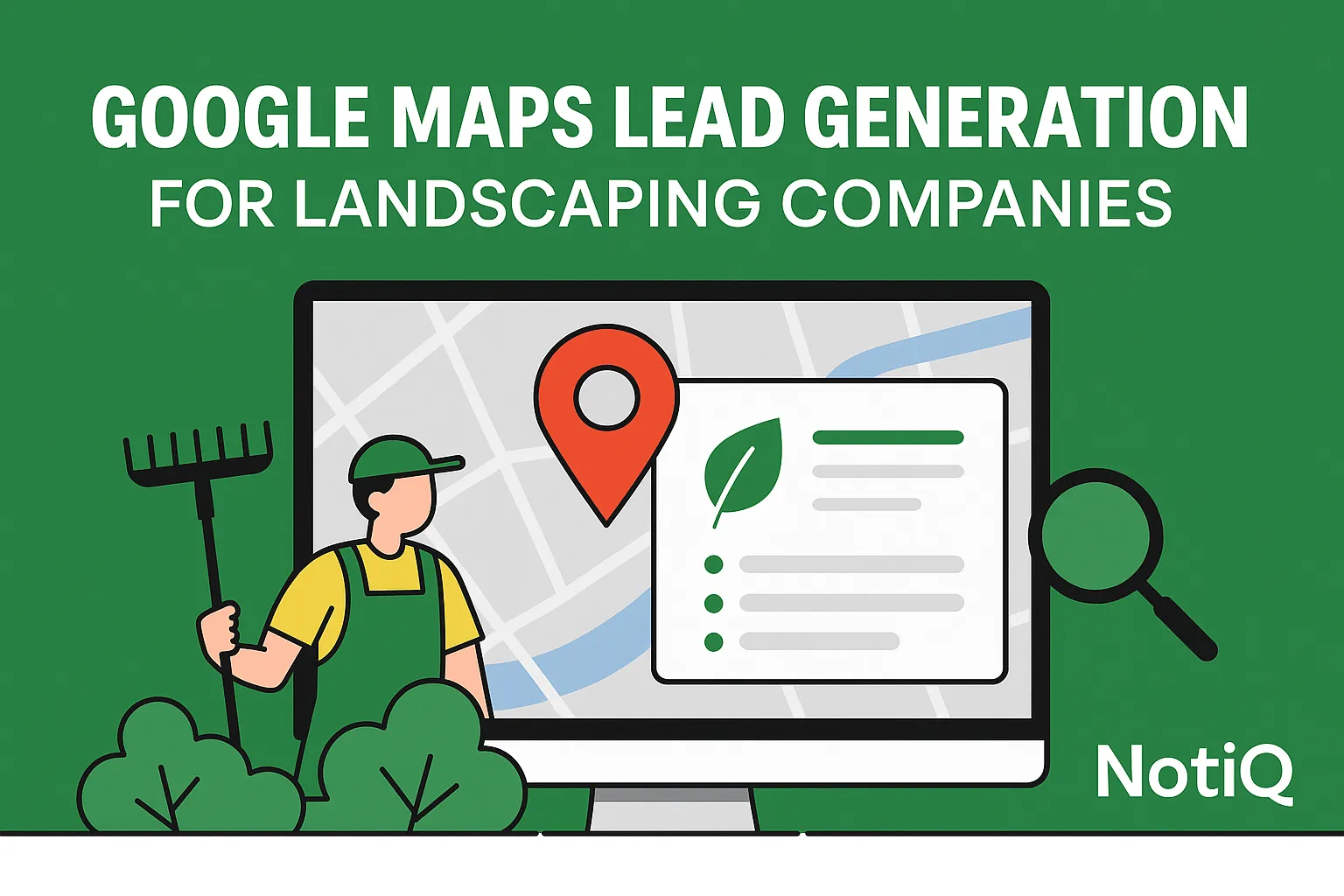 A landscape business owner analyzing Google Maps on a laptop to identify local leads and improve outreach strategies.