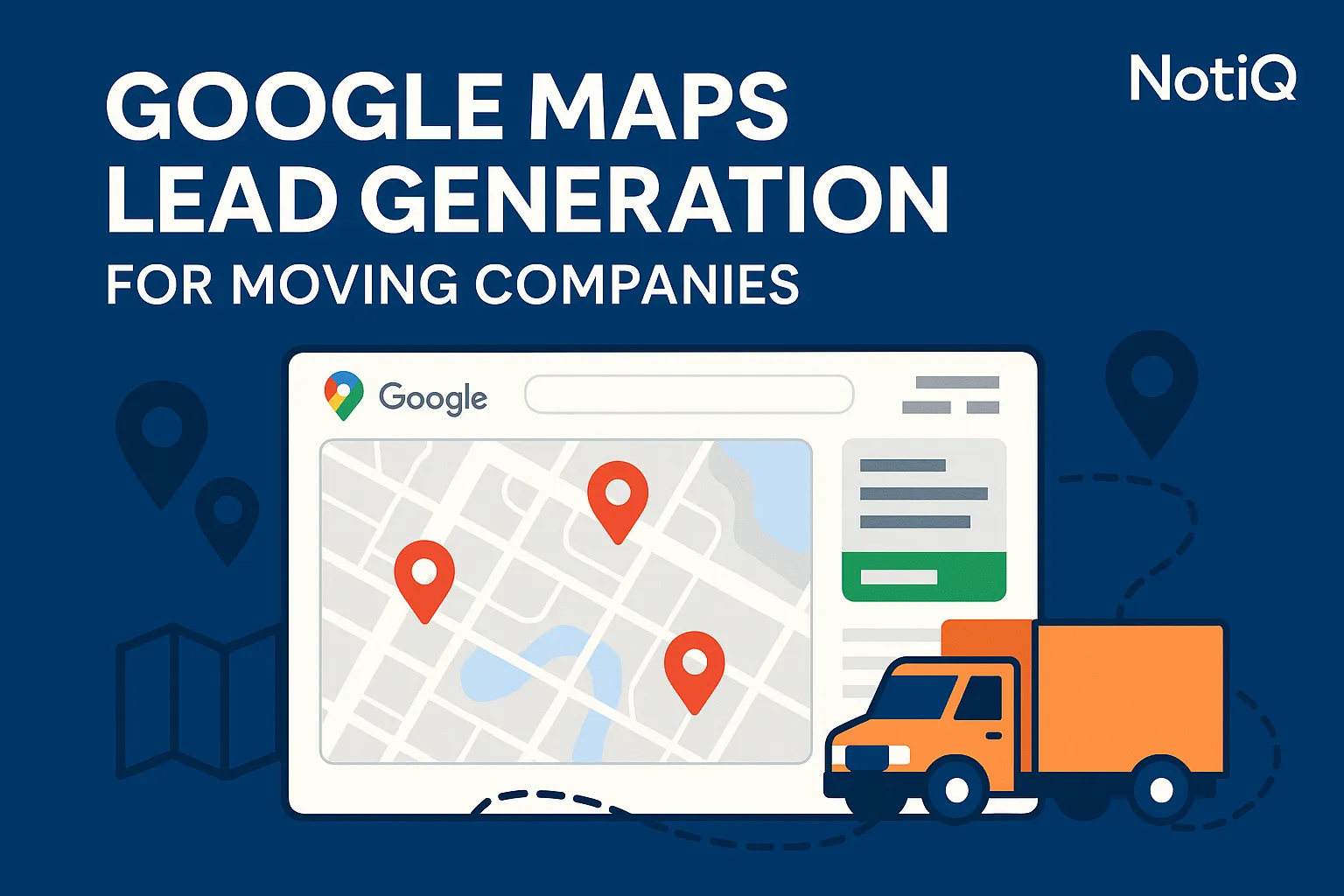 A laptop displaying Google Maps with highlighted moving company locations, showcasing lead generation tactics for businesses.