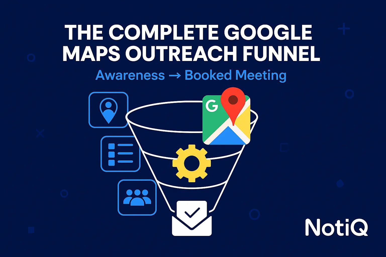 Infographic depicting the Google Maps outreach funnel, illustrating steps from data collection to securing booked meetings.
