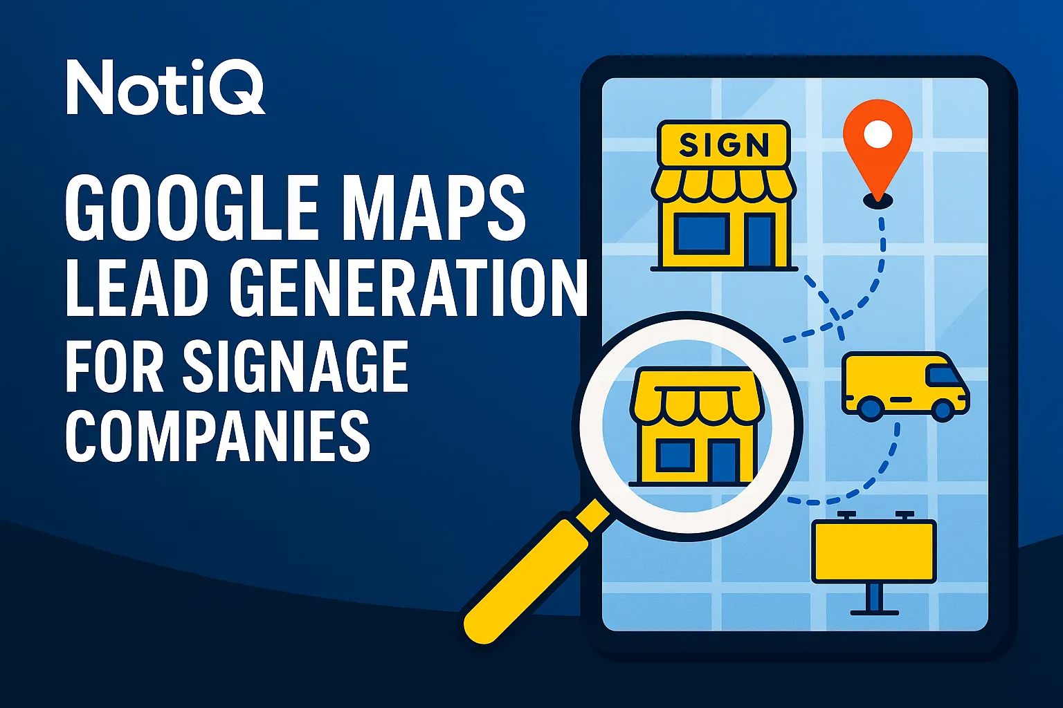 A sign company professional analyzes Google Maps, identifying signage opportunities and local prospects for lead generation.