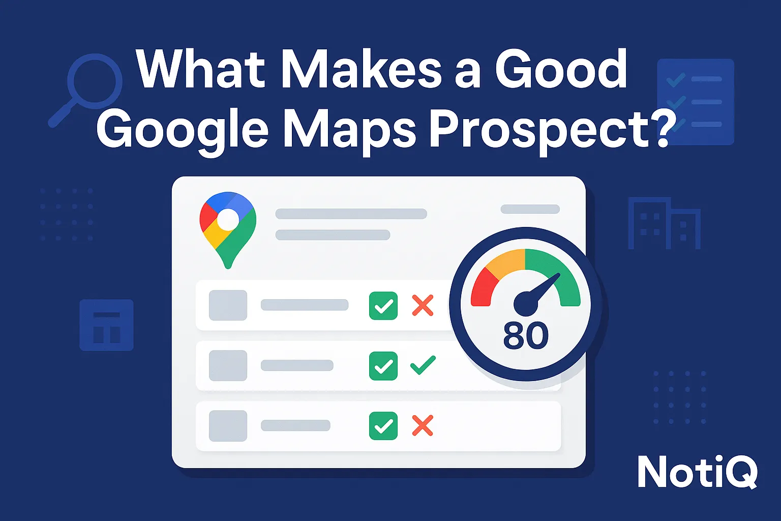 A framework infographic highlighting criteria for qualifying Google Maps leads, featuring icons for reviews, signals, and pho
