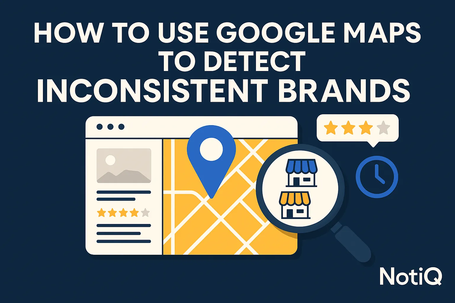 A close-up of a Google Maps interface highlighting different business locations and brand inconsistencies.