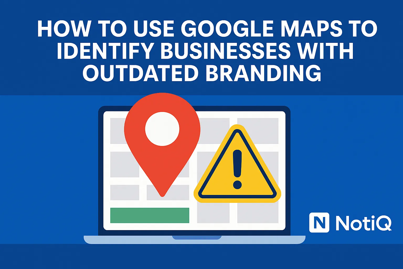 A person using Google Maps on a laptop, surveying local businesses for outdated branding during an audit.