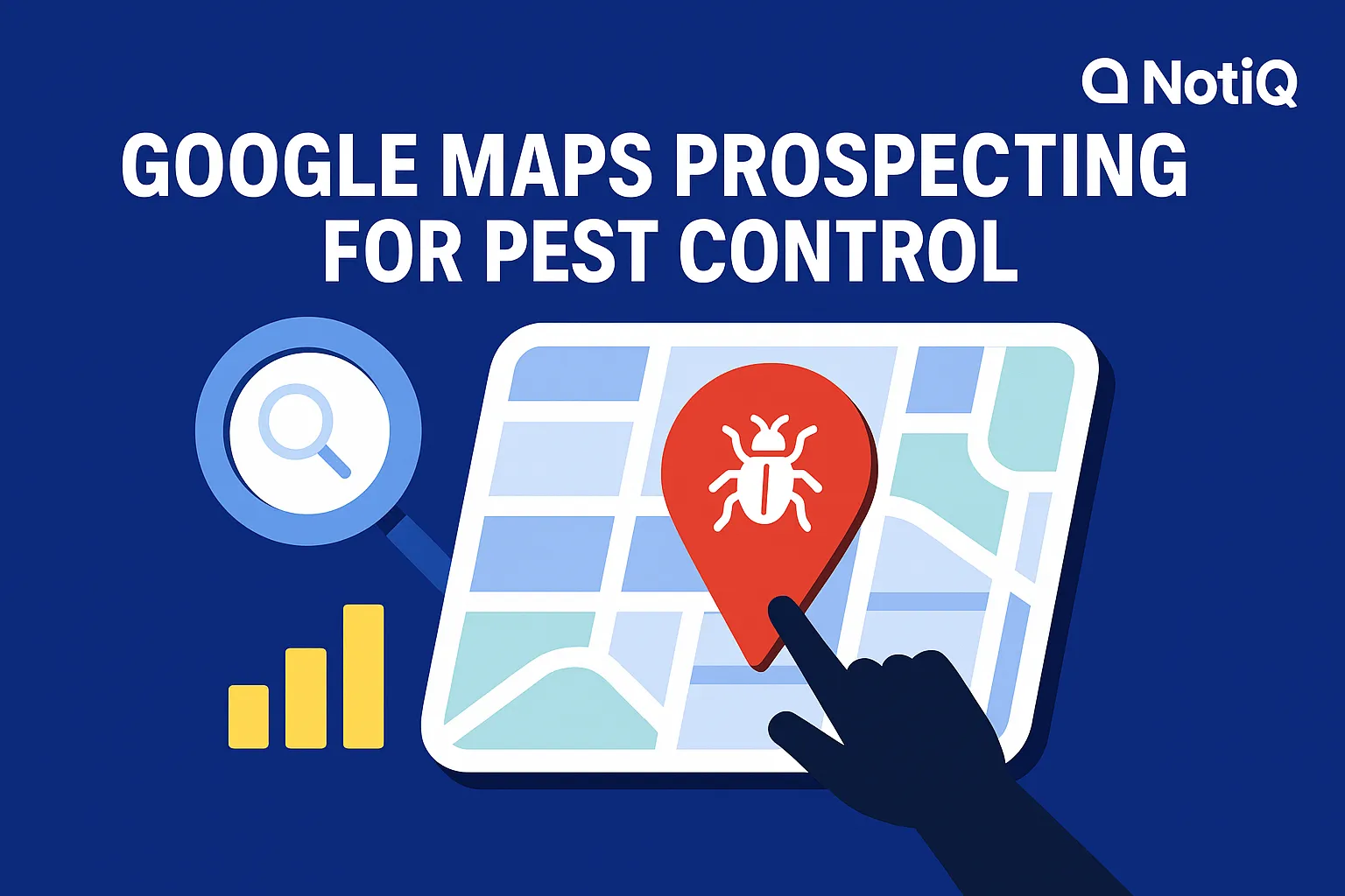 A strategist analyzing Google Maps, highlighting pest control locations and opportunities for targeted marketing outreach.