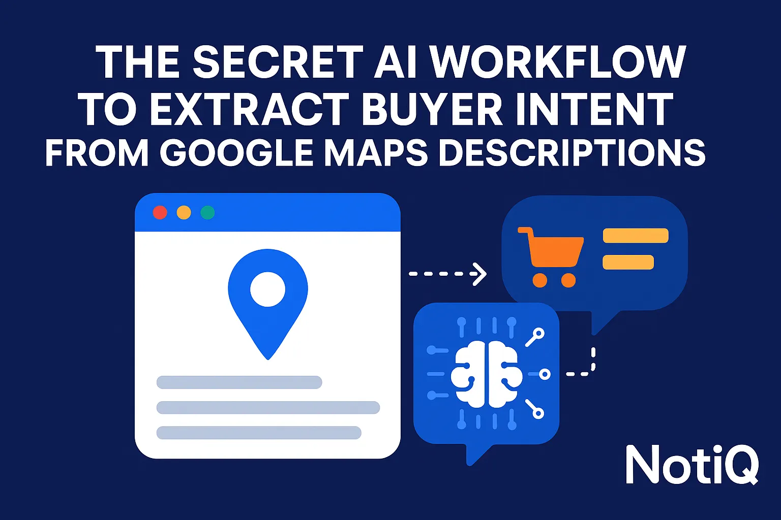 A visual depicting AI analyzing Google Maps business descriptions to extract valuable buyer intent insights.