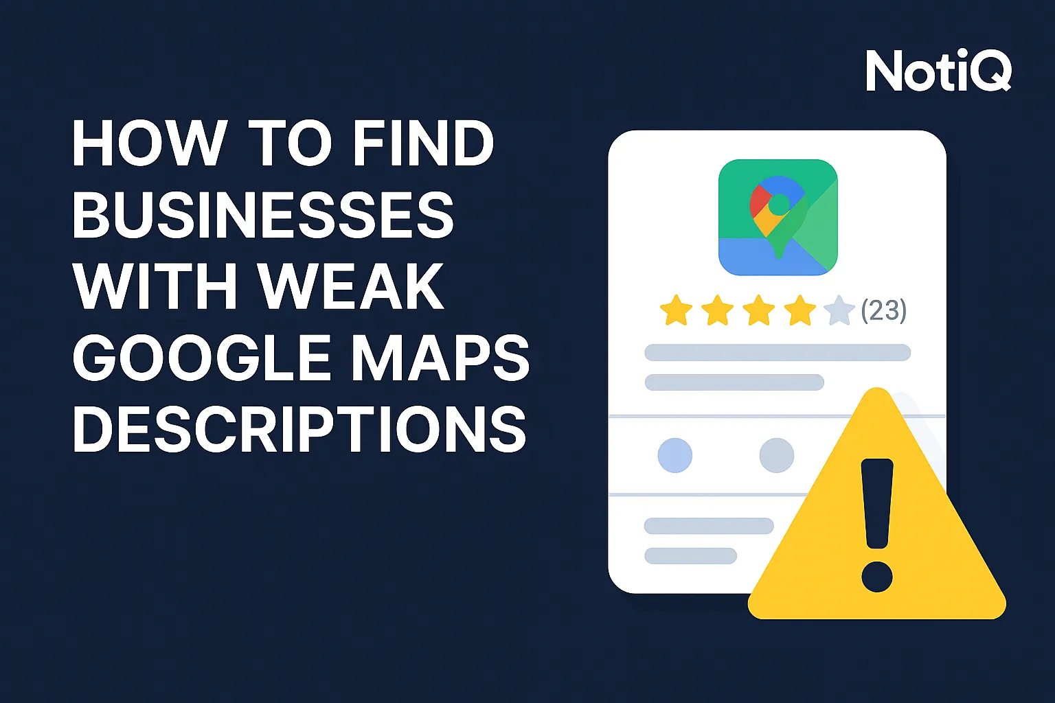 A researcher analyzing Google Maps listings, highlighting businesses with weak descriptions in a digital report.