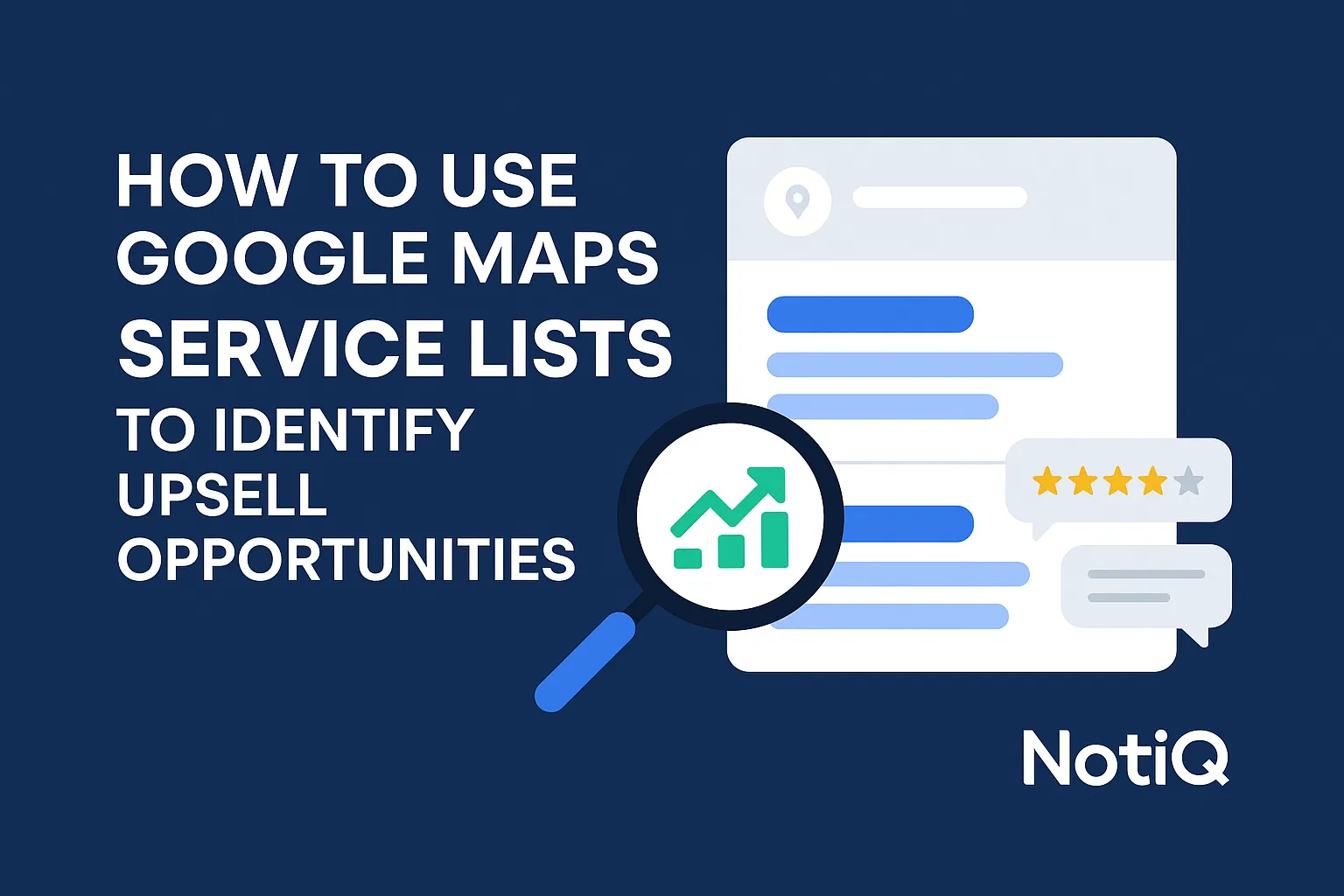 A graphic showing a split-screen of Google Maps with service lists compared to competitor lists, highlighting upsell opportun