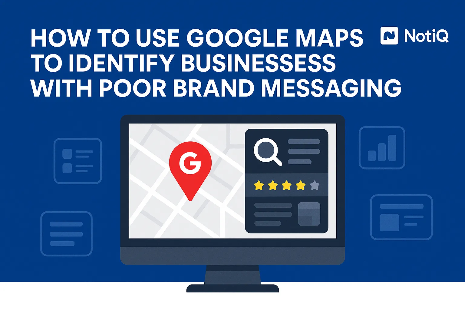 A person analyzing Google Maps on a laptop, highlighting business profiles and reviews for brand messaging insights.