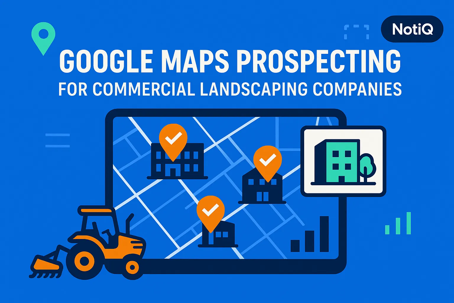 A landscape professional examines a tablet displaying Google Maps, highlighting commercial properties for potential leads.