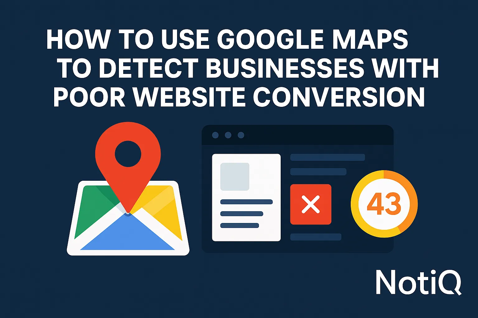 A computer screen displaying Google Maps with highlighted local businesses and conversion metrics insights for outreach.
