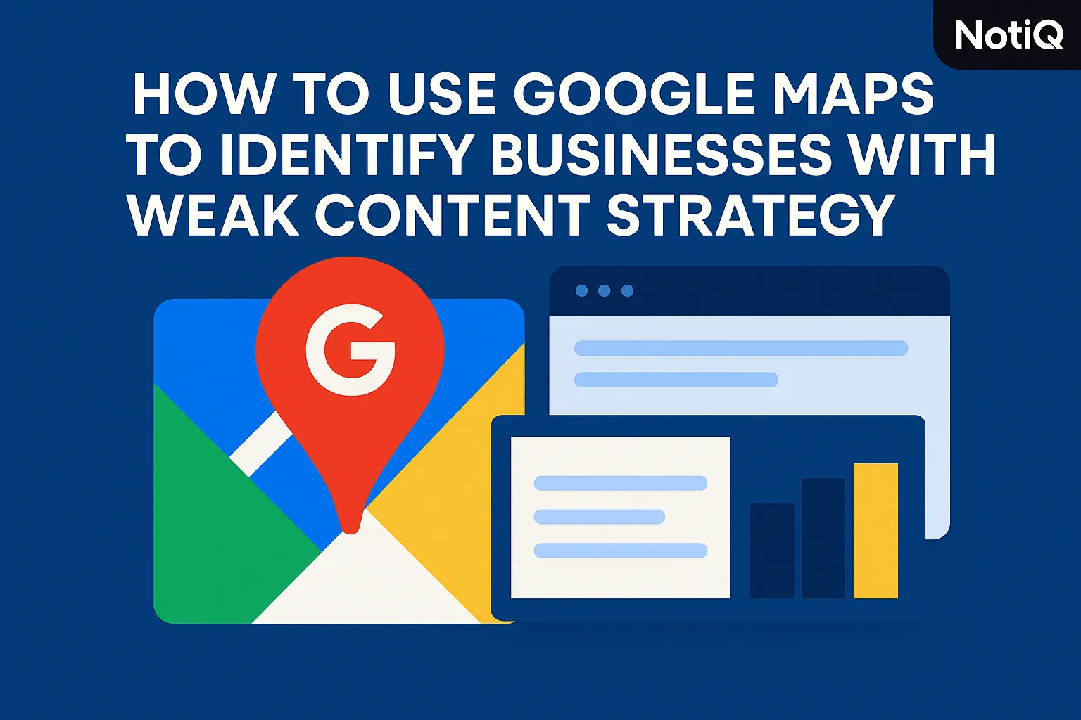 A computer screen displaying Google Maps with highlighted business profiles, showcasing weak content strategies.