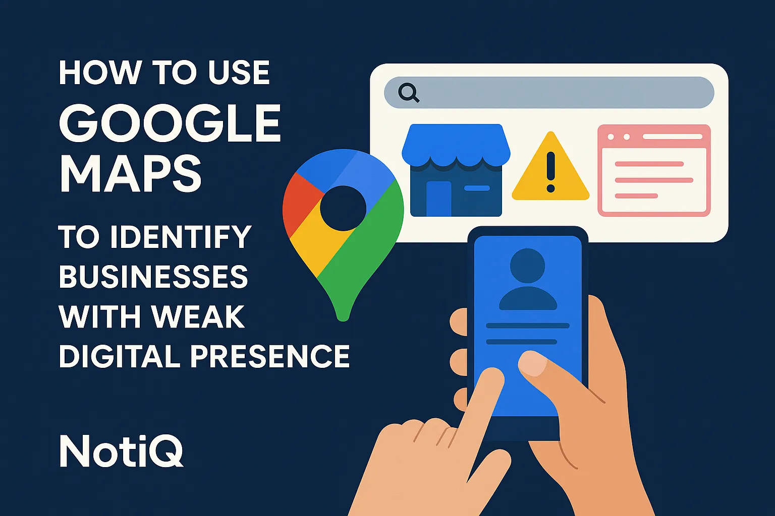 A person examining Google Maps on a laptop, highlighting local businesses with weak digital presence for outreach opportuniti