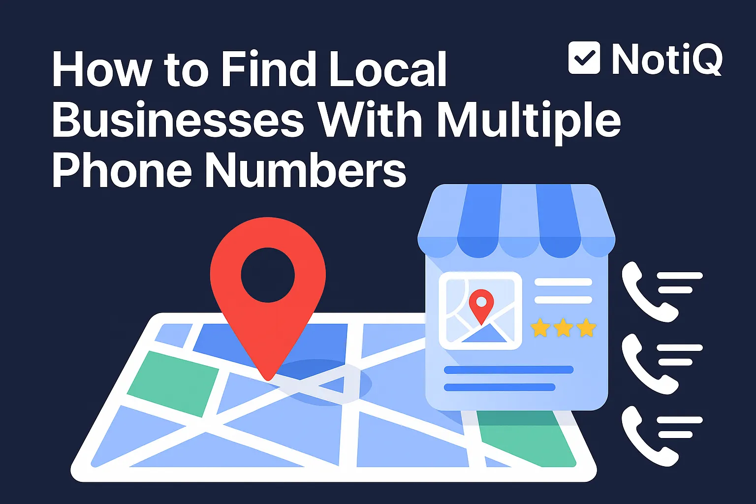 A smartphone displaying Google Maps with local business listings and multiple phone numbers highlighted on the screen.