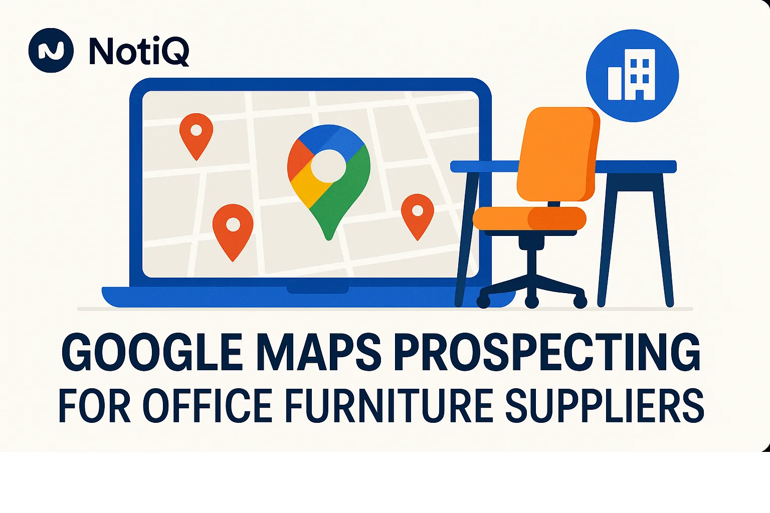 A collage of a digital map highlighting office locations with furniture icons, symbolizing targeted prospecting strategies.
