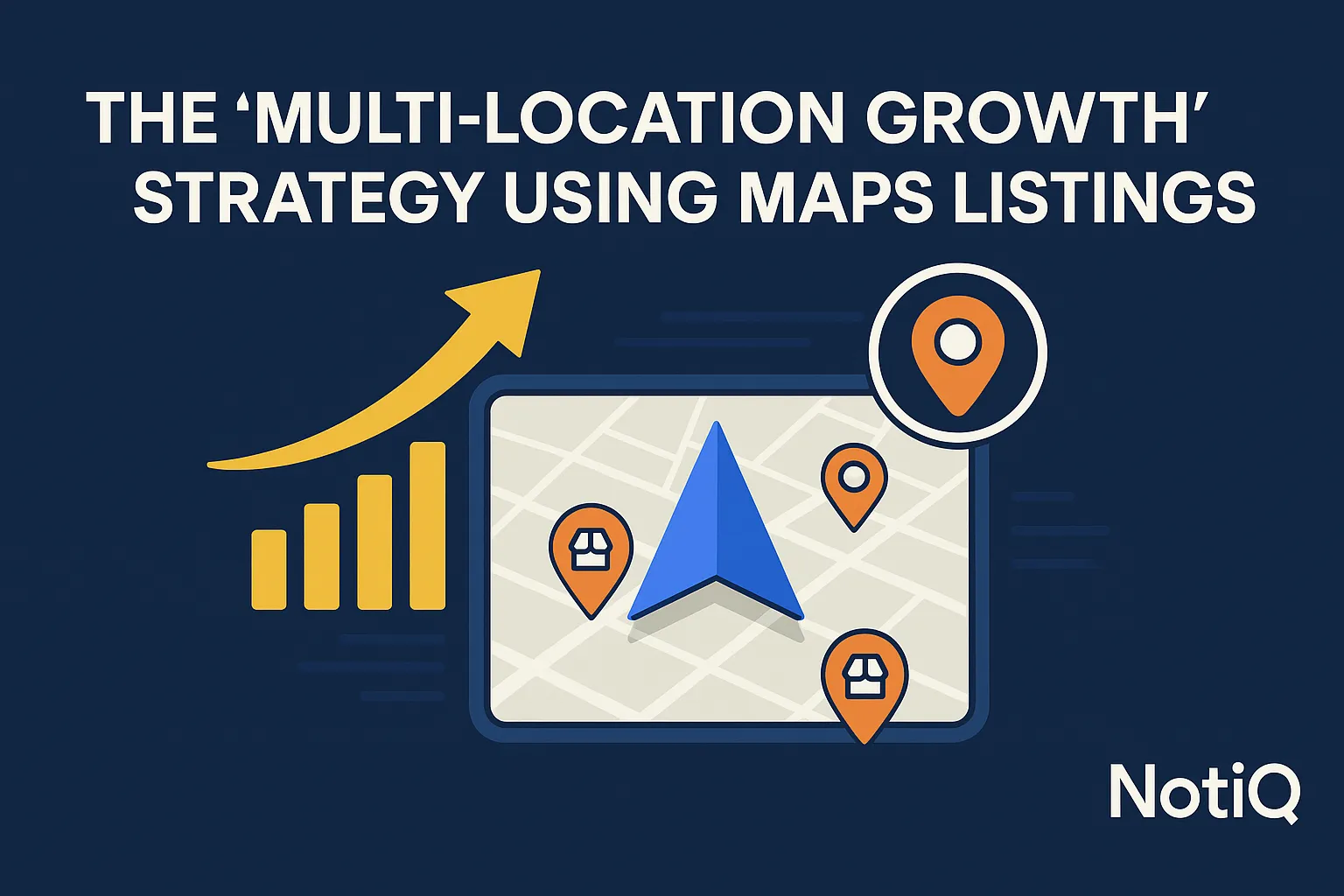 A city map with multiple pins highlighting various business locations and strategy elements for growth and visibility.